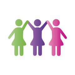 Sticker - group of female community figures with hands up degradient style icon