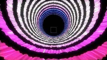 Wall Mural - 4k round neon tunnel. flight through flickering rings. abstract motion background. isolated on black