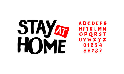 Poster - Stay at home. Typography doodle kids design. Vector illustration alphabet font. About corona virus disease typeface.