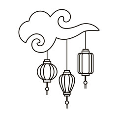 Canvas Print - chinese paper lamps hanging in cloud icons