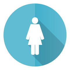 Aufkleber - Female vector icon, gender flat design blue round web button isolated on white background