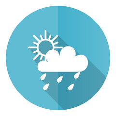 Aufkleber - Rain vector icon, flat design blue round web button isolated on white background