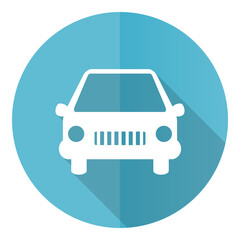 Aufkleber - Car vector icon, flat design blue round web button isolated on white background
