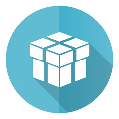 Fototapete - Box vector icon, flat design blue round web button isolated on white background