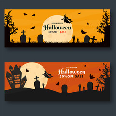 Canvas Print - Halloween Sale Header or Banner Design with 50% Discount Offer in Two Color Option.