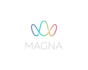 Abstract colorful gradient letters M W logo design. Linear creative monogram symbol. Waves sound crown elegant vector icon sign logotype.