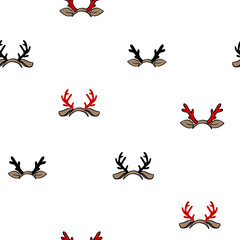 Wall Mural - Christmas deer horns seamless pattern in hipster style on white background. Vector cartoon  illustration wallpaper design. Hand drawn holiday illustration. Vector icon.