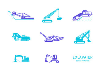 Wall Mural - Excavator - vector icons set