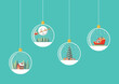 Set of Merry christmas  hanging light bulbs and decorations