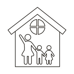 Sticker - mom and kids figures in house line style icon