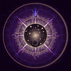 Wall Mural - Vector illustration of Sacred geometry symbol on abstract background.