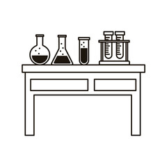 Poster - medical tube tests flasks in laboratory desk line style icon