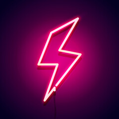 Wall Mural - Vector Illustration Retro Neon Bolt Sign. Glowing Lightning Icon
