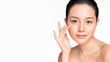 © kitthanes  - Beautiful young asian woman with clean fresh skin on white background, Face care, Facial treatment, Cosmetology, beauty and spa, Asian women portrait