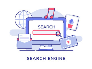 Wall Mural - search engine concept ui magnifier on display computer screen video music picture white isolated bac