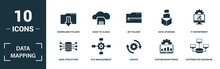 Data Mapping Icon Set. Monochrome Sign Collection With Data Structure, File Management, Update, System Monitoring And Over Icons. Data Mapping Elements Set.