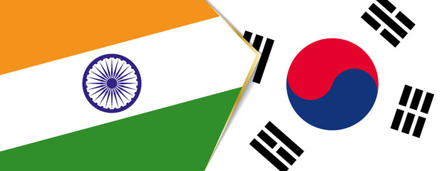 India and South Korea flags, two vector flags.