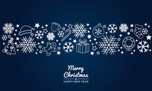 Merry Christmas And Happy New Year Greeting Wallpaper Background. Christmas Element Set Vector Icon Collection.