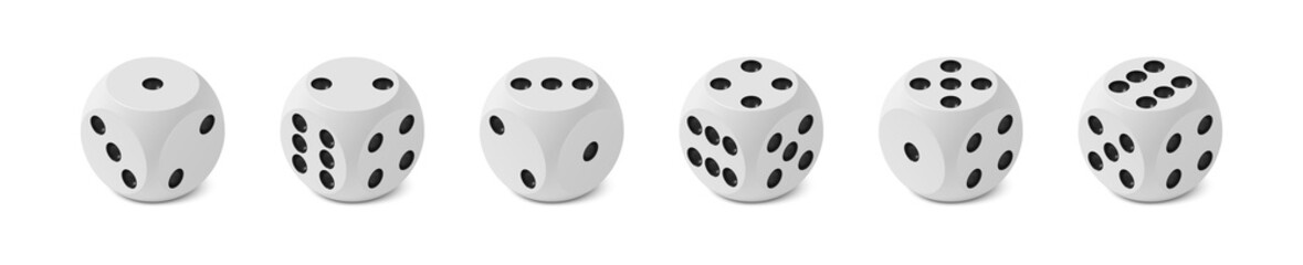 Set of six realistic isometric game dices with rounded edge and angle