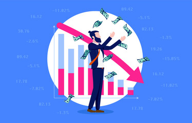 Leinwandbilder - Short selling stocks - Man earning money by shorting in stock market. Finance and trading concept. Vector illustration