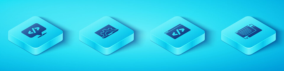 Set Isometric Front end development, Web, UI or UX design and icon. Vector.