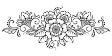 Mehndi Flower Pattern For Henna Drawing And Tattoo. Decoration In Ethnic Oriental, Indian Style. Doodle Ornament. Outline Hand Draw Vector Illustration.