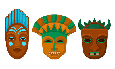 Wall Mural - African Guise or Mask as Tribal Attribute Vector Set