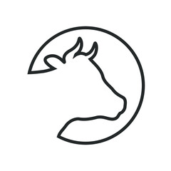 Cow head graphic icon. Cow head contour  in the circle Isolated on white background. Cattle symbol. Logo. Vector illustration