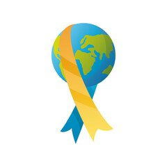 Wall Mural - world down syndrome day, wrapped planet with ribbon