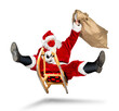 © stockphoto-graf - crazy santa claus with covid-19 coronavirus face breathing mask on his sleigh big red gift bag  hilarious funny crazy xmas christmas present delivery isolated white background