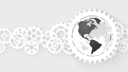 Wall Mural - abstract globe model of planet earth. on motion background with gears and cogwheel. abstract concept
