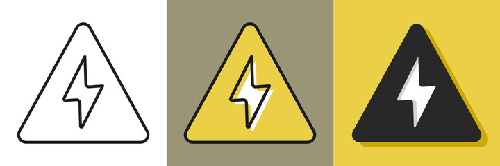 Lightening bolt icon. High voltage caution concept. Flat icon in different style. Isolated.