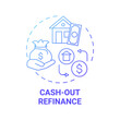 Cash-out refinance concept icon. Mortgage refinancing option idea thin line illustration. Borrow money. Real property. Payoff existing liens. Vector isolated outline RGB color drawing
