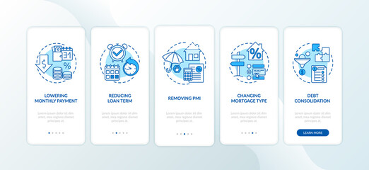 Wall Mural - mortgage refinance benefits onboarding mobile app page screen with concepts. lowering monthly paymen