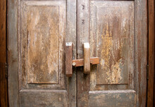 Closed Old Wood Door With Latch Lock