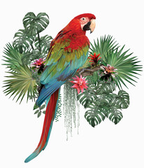 Wall Mural - Polygonal Illustration green winged macaw.