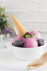 Wall Mural - Blackberry Ice Cream with Fresh Blackberries