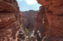 Geology. Inside The Red Canyon. View Of The Red Sandstone, Rock Wall And Cliffs. 