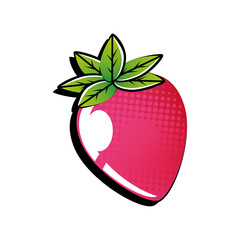 Sticker - pop art style strawberry fruit on white background