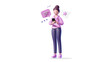 © wowomnom - Illustration of 3d woman with a smart phone and speech bubble on white background