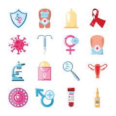 Wall Mural - set of icons gynecology medical medicine safe sex and sexual health