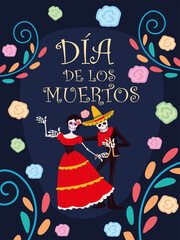 Wall Mural - day of the dead, traditional catrina skeleton flowers decoration celebration