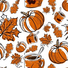 Seamless Pattern With Pumpkins
