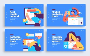 Wall Mural - set of presentation slide templates or landing page websites design. business concept illustrations.
