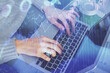 © peshkova - Double exposure of woman hands typing on computer and forex chart hologram drawing. Stock market invest concept.