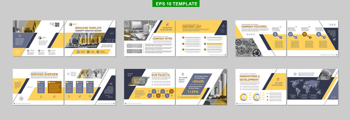 Canvas Print - Brochure creative design. Multipurpose template with cover, back and inside pages. Trendy minimalist flat geometric design. Horizontal landscape a4 format.