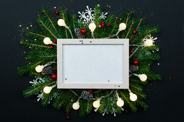 Wall Mural - christmas frames mockups for greeting cards on a black background.