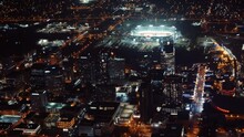Smooth Aerial Zoom In Over Downtown Nashville At Night