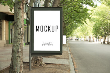 advertising board with text mockup ready to use on city street
