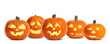 © New Africa - Set of carved Halloween pumpkins on white background. Banner design
